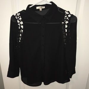 Mesh Black Chain Embellished Blouse